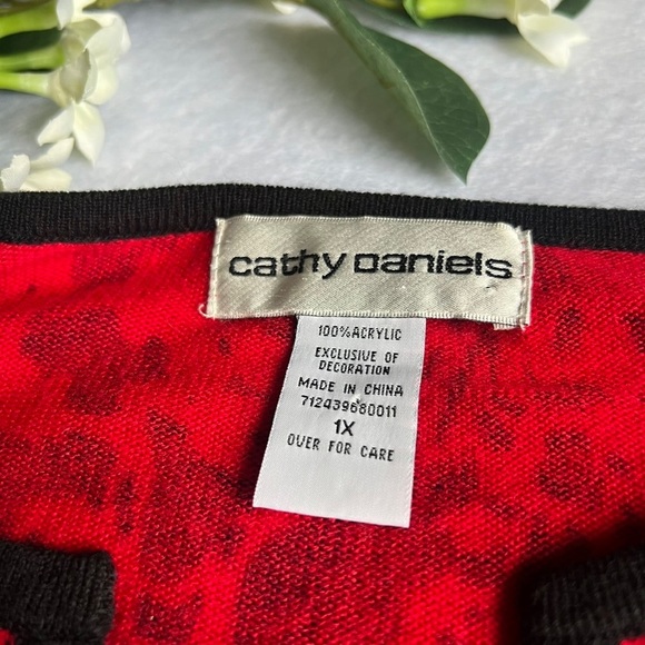 Women’s Sz 1X Red Leopard Print Sweater Deep V-Neck 3/4 Sleeve Lightweight - Picture 8 of 9